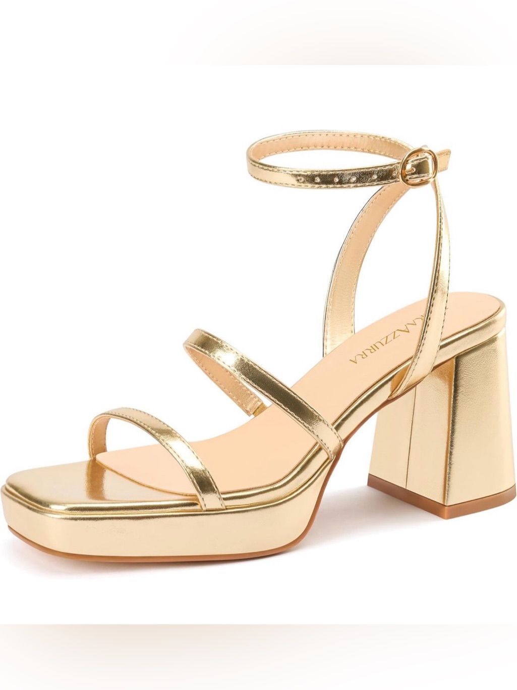 Miraazzurra Women’s Gold Strappy Block Heel Sandals - Us Size 5